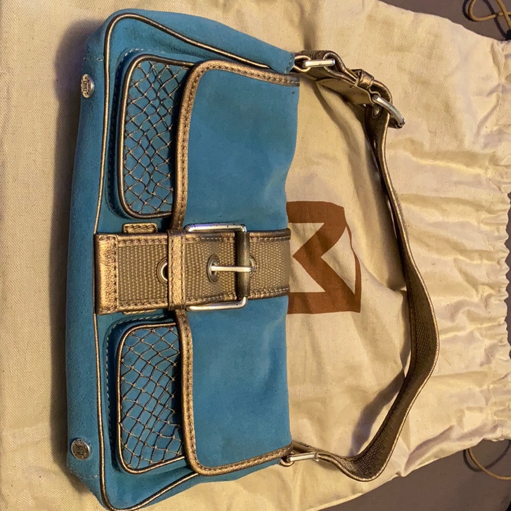 Michael Kors blue suede handbag price firm